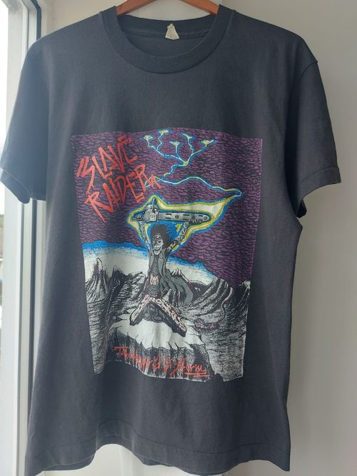 Rare Vintage 1980s Slave Raider TShirt Take The World By Storm. M/L — image 15
