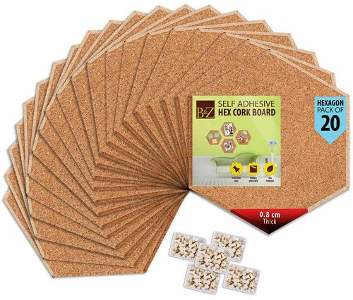 B&Z Cork Tiles Hexagon Self Adhesive Mini Wall Bulletin Boards Pin Memo Notice  — image 3