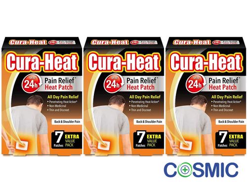 3 X Cura Heat - Back And Shoulder Pain - 7 Patches - All Day Pain Relief — image 1