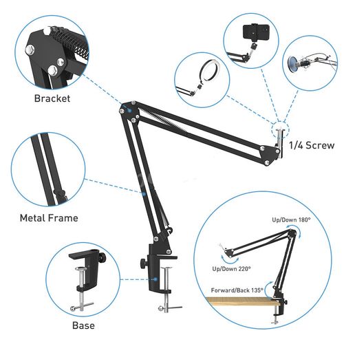 Overhead Phone Camera Mount with Ring Light Adjustable Scissor Arm Stand Tripod — image 2
