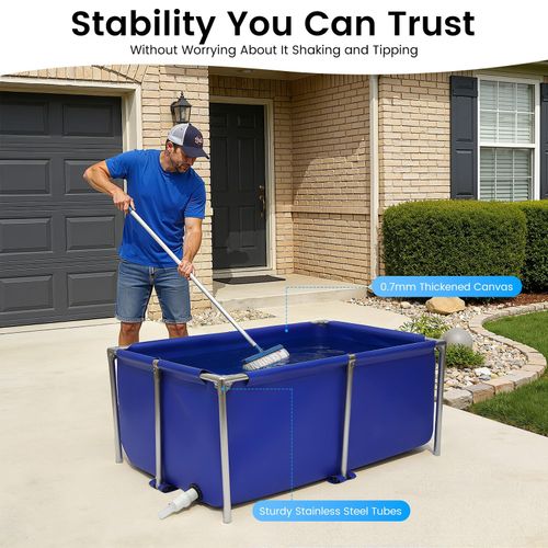 Canvas Above Ground Fish Pond, Foldable Blue Aquarium Pool with Drain Valve — image 8