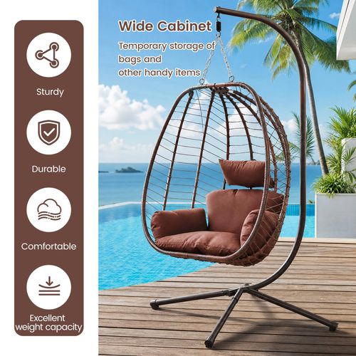 Hanging Egg Chair with Stand, Rattan Swing Chair, Garden Patio Indoor Outdoor Se — image 5