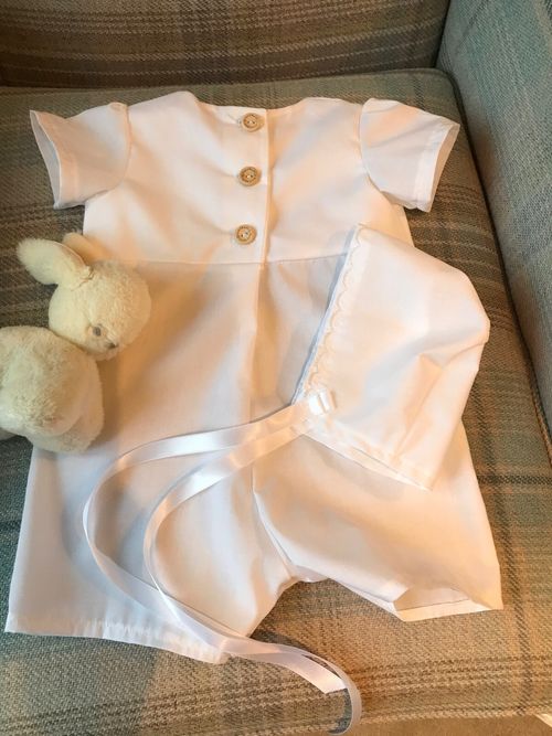 BOYS CHRISTENING ROMPER SUIT AND BAPTISM BONNET - PERSONALISED - BABY CLOTHES — image 5