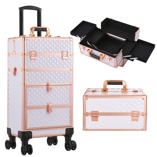 4 in 1 Makeup Trolley Case Vanity Cosmetic Hairdressing 2 Drawer Case on Wheels — image 2