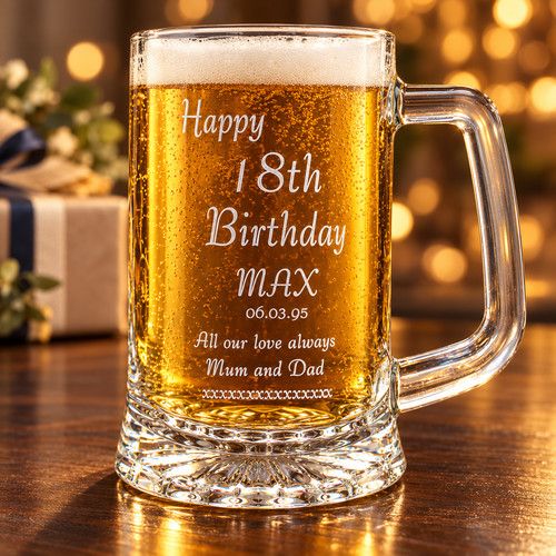 Personalised 1 Pint Glass Tankard 18th 21st 30th Birthday Free Gift Box RH
