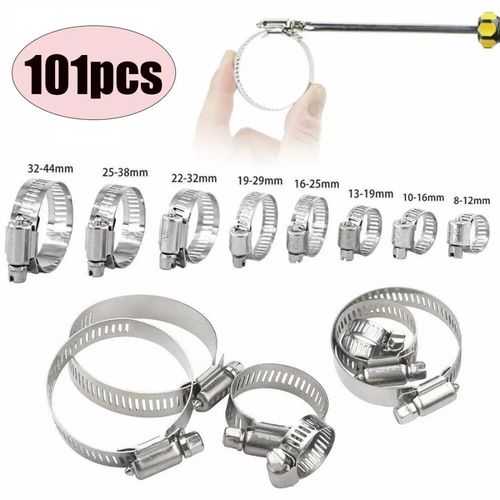 101-Pcs Assorted Stainless Steel Hose Clamp Kit With No Driver Jubilee Clips Set — image 16