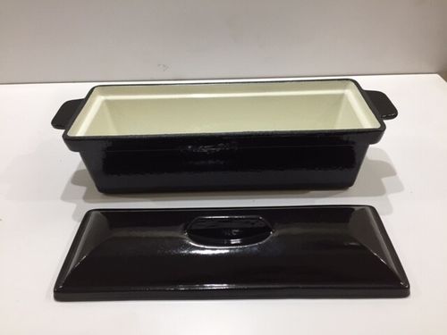 Black Enamel Cast Iron Cooking Pot Stock Pot Terrine Dish Bread Tin Stew Pot Pan — image 1