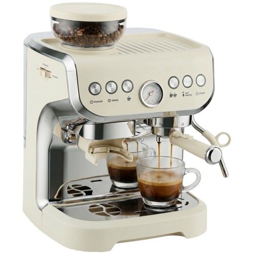 HOMCOM Espresso Machine, Bean Grinder & Steam Wand, 15 Bar Pressure, Cream White