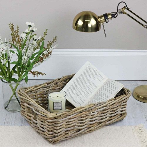 Grey & Buff Rattan Storage Baskets Rectangular Wicker Empty Hamper Display Tray — image 2