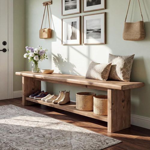 70.87” Farmhouse Solid Wood Entryway Bench with Shoe Storage Shelf for Hallway — image 5