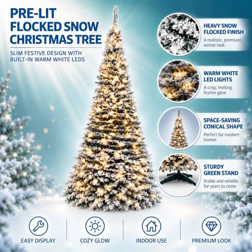 6FT Pre Lit Christmas Tree Pop Up LED Lights Decorated Snowy Indoor Xmas Decor — image 2