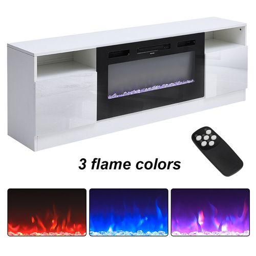 Modern 70" TV Stand Cabinet Unit with 12 LED Light Insert 32" Electric Fireplace — image 10