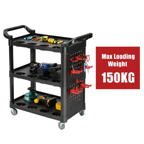 Tool Storage Heavy Duty Garage Trolley Workshop 3 Tier Wheel Cart DIY Black UK — image 12