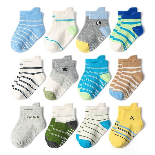 12 Pairs Boy Girl Ankle Socks Non Slip Baby Toddler Kid Cotton Gripper Cotton — image 1