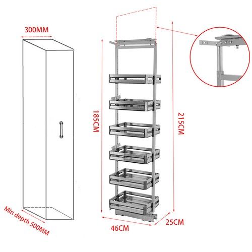 6 Tiers 300mm/400mm Kitchen Pull Out Cabinet Larder Unit Soft Close 1850-1950mm