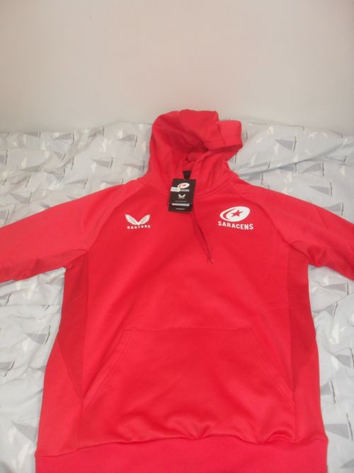 Saracens Rugby Castore Hoodie Men's Training Red Top - New Size S — image 1