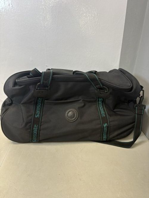 Vintage Samsonite Rolling Duffle Bag Black Teal Nylon Travel Holdall 2-Wheel