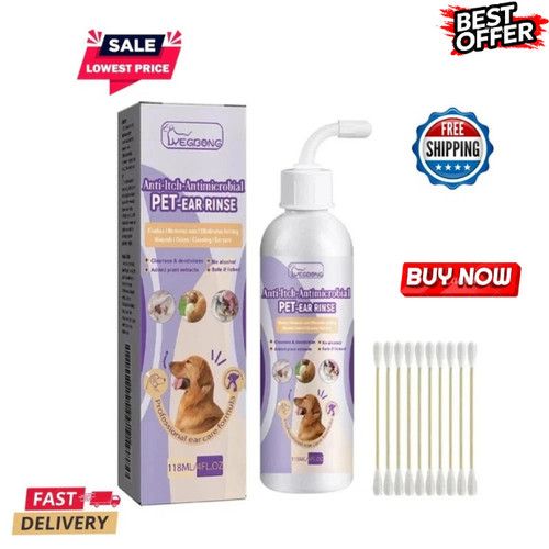 Pet Ear Rinse Cleaner Drops For Dogs Cats Clears Earwax And Eliminates Odors