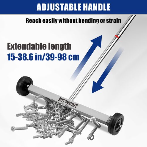 17" Rolling Magnetic Sweeper w/ Wheels Pick Up Nails Screws Adjustable Handle — image 7