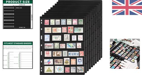 10 Black Sheets 20 Pages Stamp Album Pages 7 Pockets Each for Standard Binder 8. — image 2