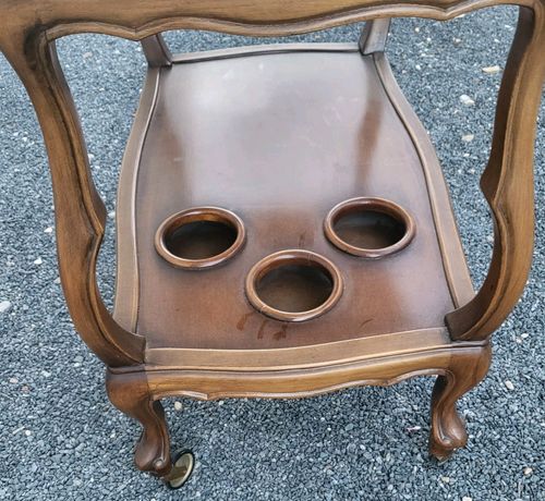 Vintage Italian Wooden Drinks Trolley Bar Cart Tea Serving Table PieCrust Top — image 7