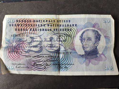 Switzerland - 20 Francs Banknote - 10.02.1971 - RA/BG/AH Sigs - VG