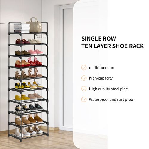 Narrow Shoe Rack 10 Tier Vertical Metal Shoe Shelf Tall Slim Storage Organizer  — image 5
