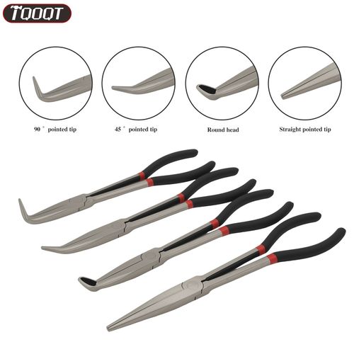 4x 280mm Long Needle Nose Pliers - Straight/Bent Tip Extended Reach Tool Set — image 4