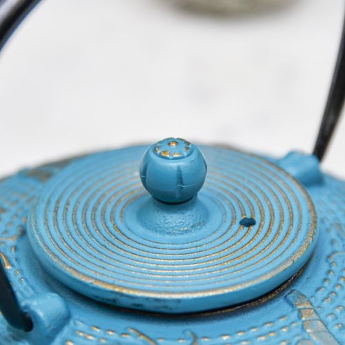 Light Blue 'Butterfly' Cast Iron Oriental Teapot — image 4