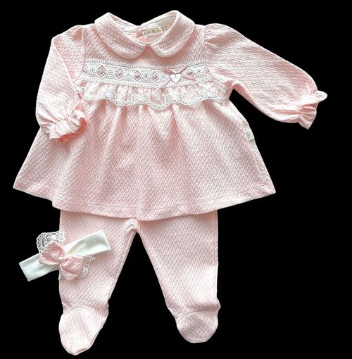 Baby Girl 3 Piece Outfit Set Dress Leggings Headband Cotton PINK — image 6