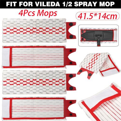4 Pack For Vileda 1, 2 Spray Mop Replacement Refill Mop Head Microfibre Pads