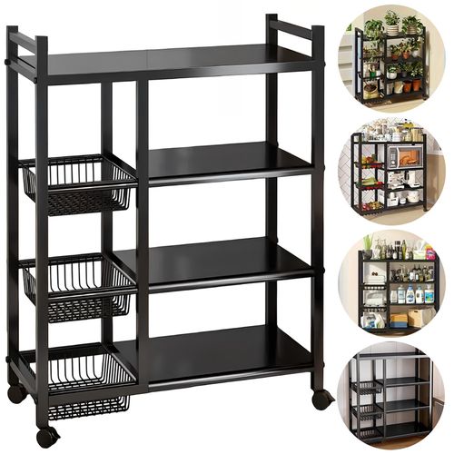 4 Tier Kitchen Basket Storage Trolley Rack Fruit Vegetable Organiser Shelf Cart — image 2