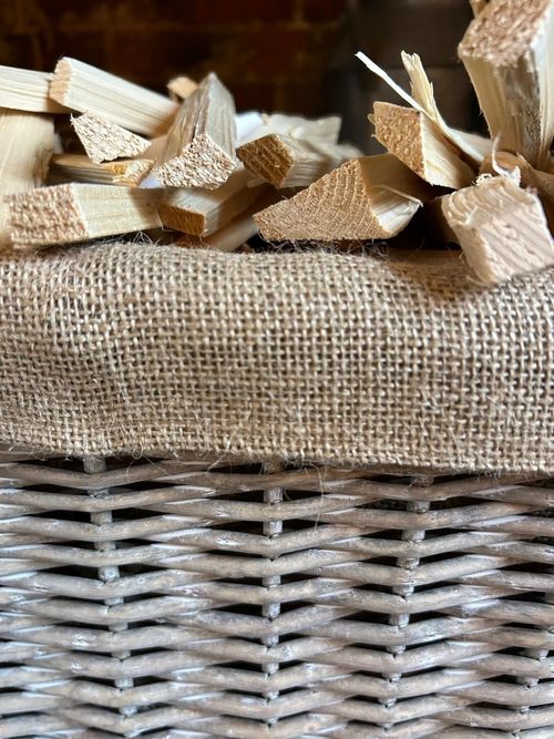 NEW Rectangular Driftwood-wash Wicker Log Storage Basket with Hessian Liner — image 4