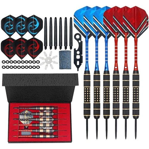 6x 24-28g Professional Tungsten Darts Tip Set Steel Shaft 12 Flights with Case
