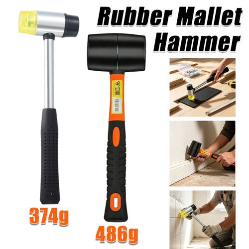 2x Rubber Mallet Hammer Set 486g Hammer Mallet&35mm Soft Mallet Fibreglass Shaft