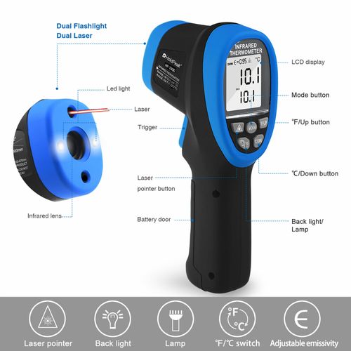 -50~1800℃ Non Contact Pyrometer High Temperature Infrared Thermometer Gun — image 4