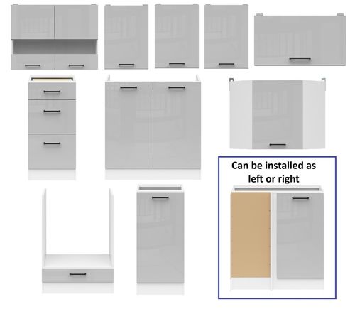 Corner Kitchen Cabinet Set Complete DIY Fitted 11 Units Light Grey Gloss Junona — image 16