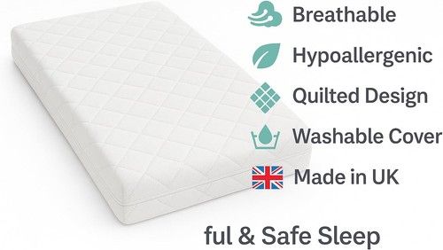 Toddler Eco Fiber Cot Bed Mattress 120x60x10cm Firm Foam Anti Allergy UK Made