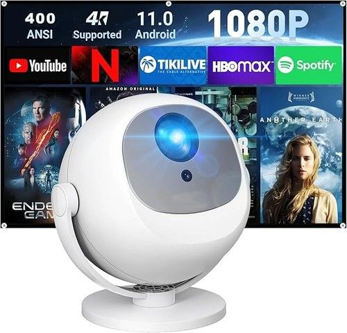Smart Projector 4K Support Mini Portable Projector with 360° Rotatable with Wifi