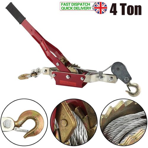 4 Ton Dual Gear Power Puller Heavy Duty 2 Hook Cable Puller Hand Winch Turfer — image 1