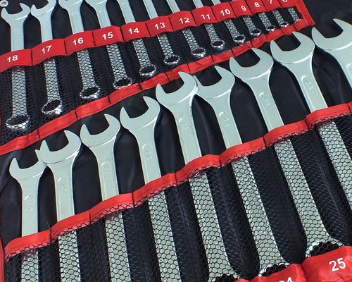25pc Metric 6-32mm Drop Forged Combination Spanner Wrench Set Open & Ring + Roll — image 3