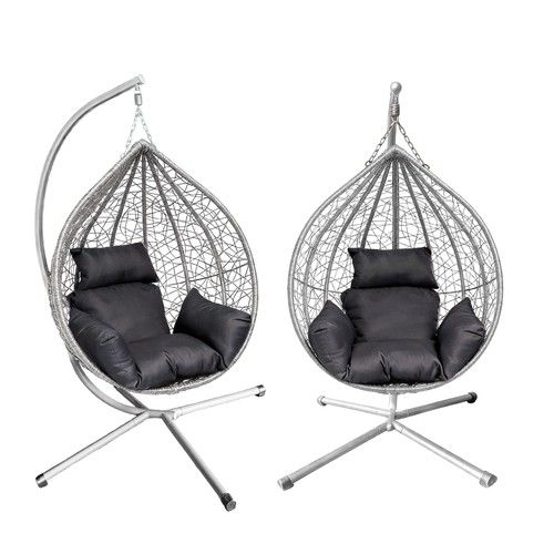 Rattan Hanging Swing Egg Chair Garden Patio Indoor Outdoor With Cushion & Stand