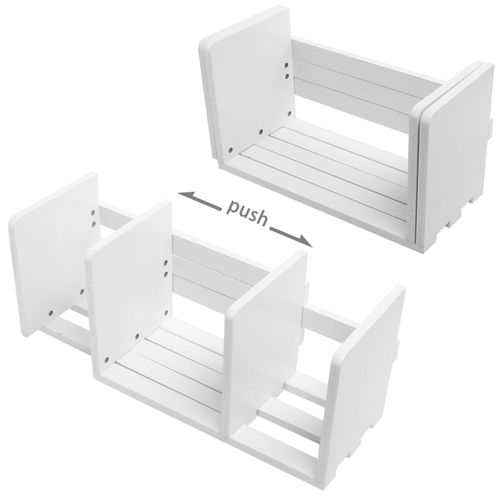 Expandable Wood Desktop Bookshelf / Adjustable Storage Organizer Rack, White — image 2