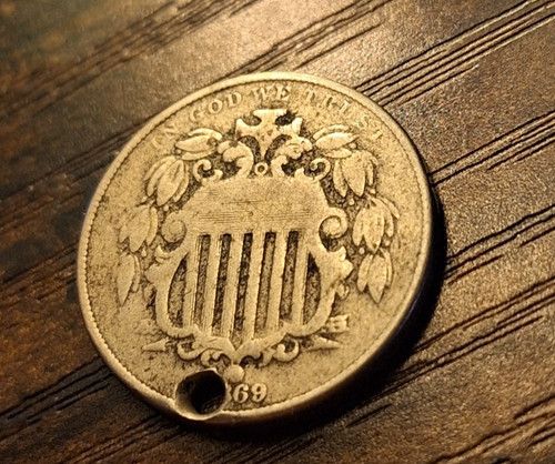 1869 USA Shield Nickel 5 Cents Coin – Cupronickel