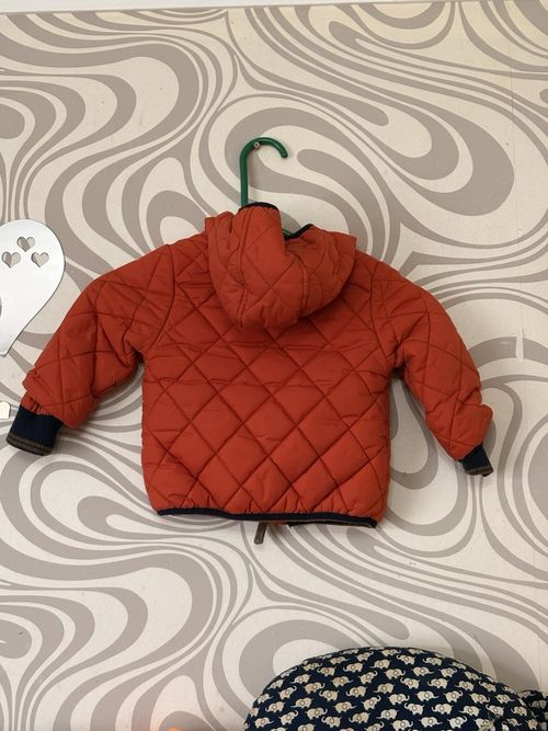 Marks & Spencer Baby Orange Quilted Hooded Jacket Full Zip Polyester 9-12M