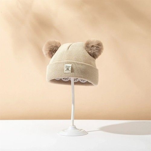 New Baby Double Fur Pure Pom Pom Winter Hat Girl Boy Hats Balls Beanie Warm Cap