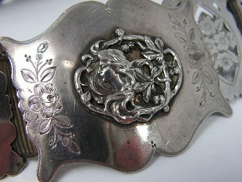 ANTIQUE ART NOUVEAU CHESTER HALLMARKED SOLID STERLING SILVER BELT & BUCKLE 1904