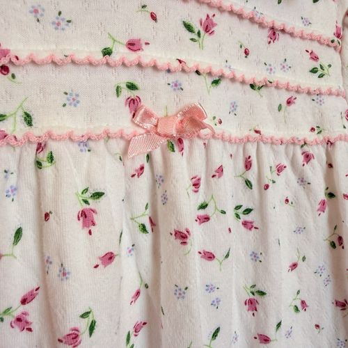 VTG Y2K Baby Girls White Pink Floral Footed Sleeper Collared Smocked Bow Zip — image 3