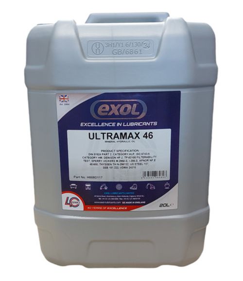 EXOL HYDRAULIC OIL 46 20LTR, A PREMIUM GRADE ISO VG46 HYDRAULIC OIL NOT RECYCLED