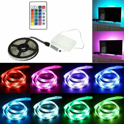Battery Power LED Strip 1M-5M 5050 RGB TV Backlight Lighting Remote Control UK